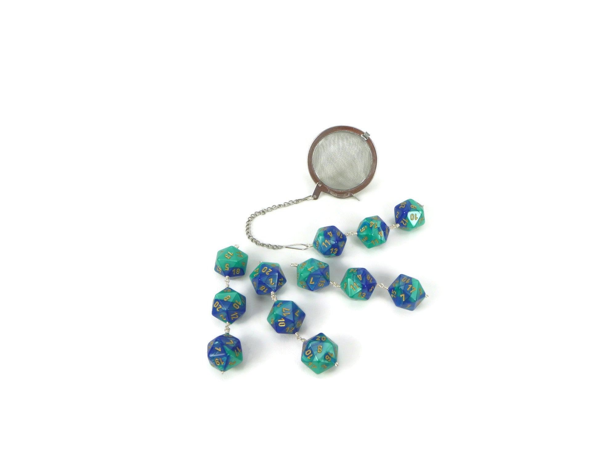 Tea Infuser with Teal and Blue Dice Trio