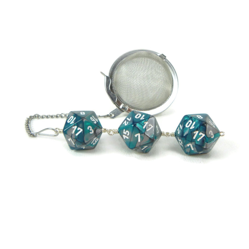 Tea Infuser with Teal and Silver Dice Trio