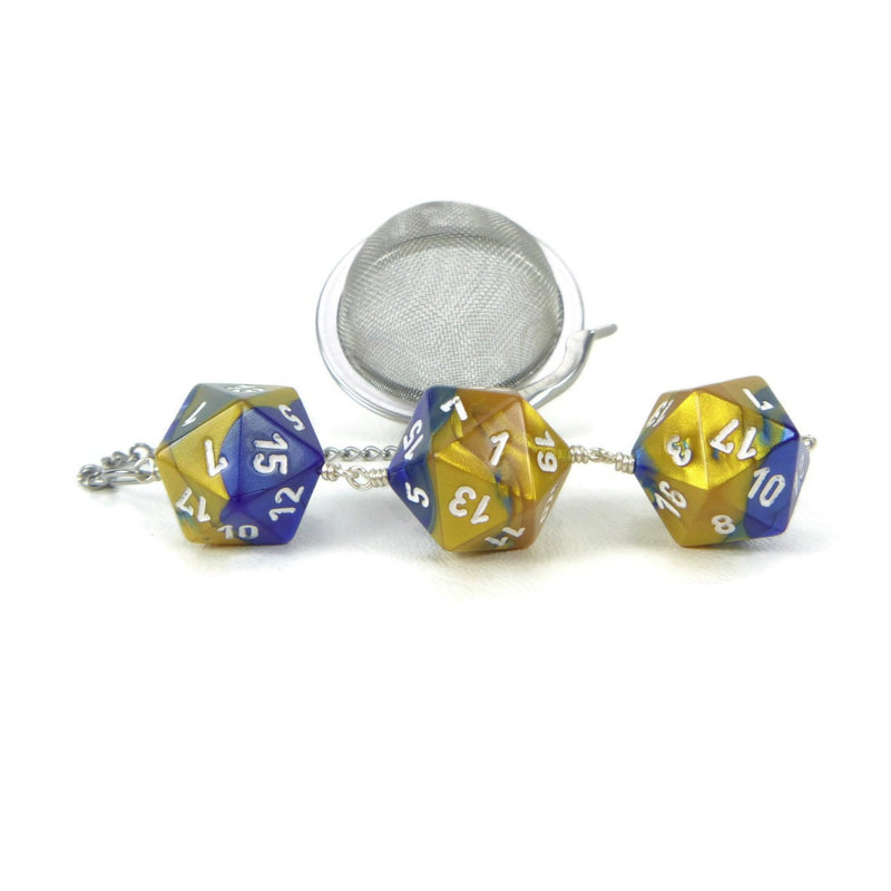 Tea Infuser with Blue and Gold Dice Trio