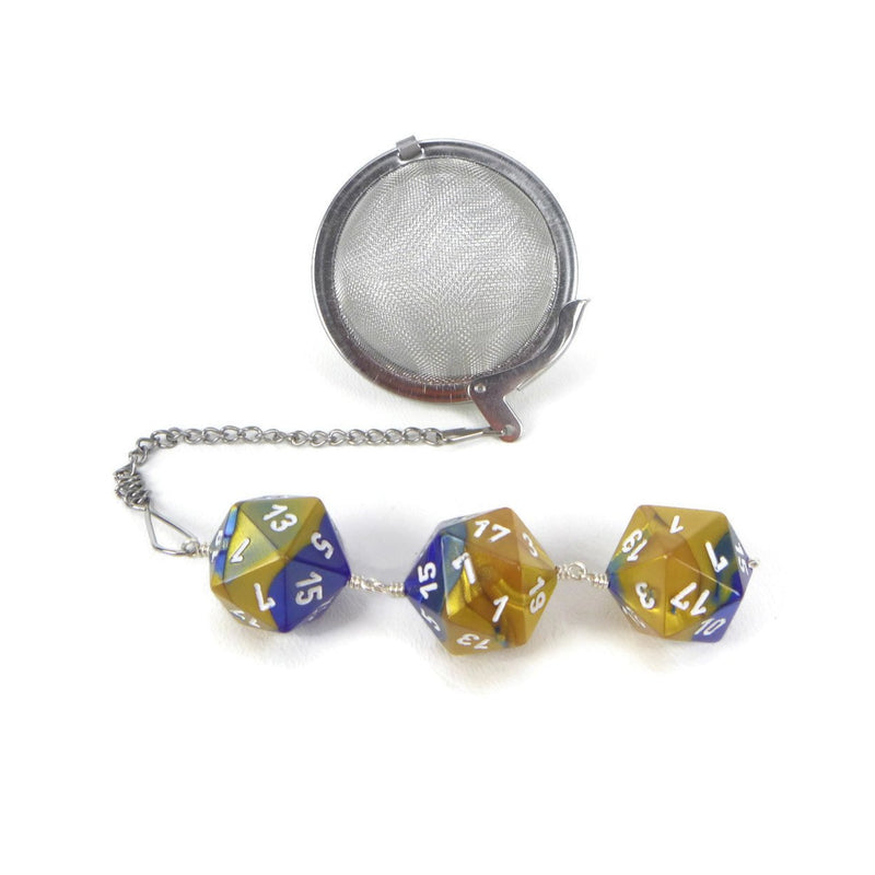 Tea Infuser with Blue and Gold Dice Trio