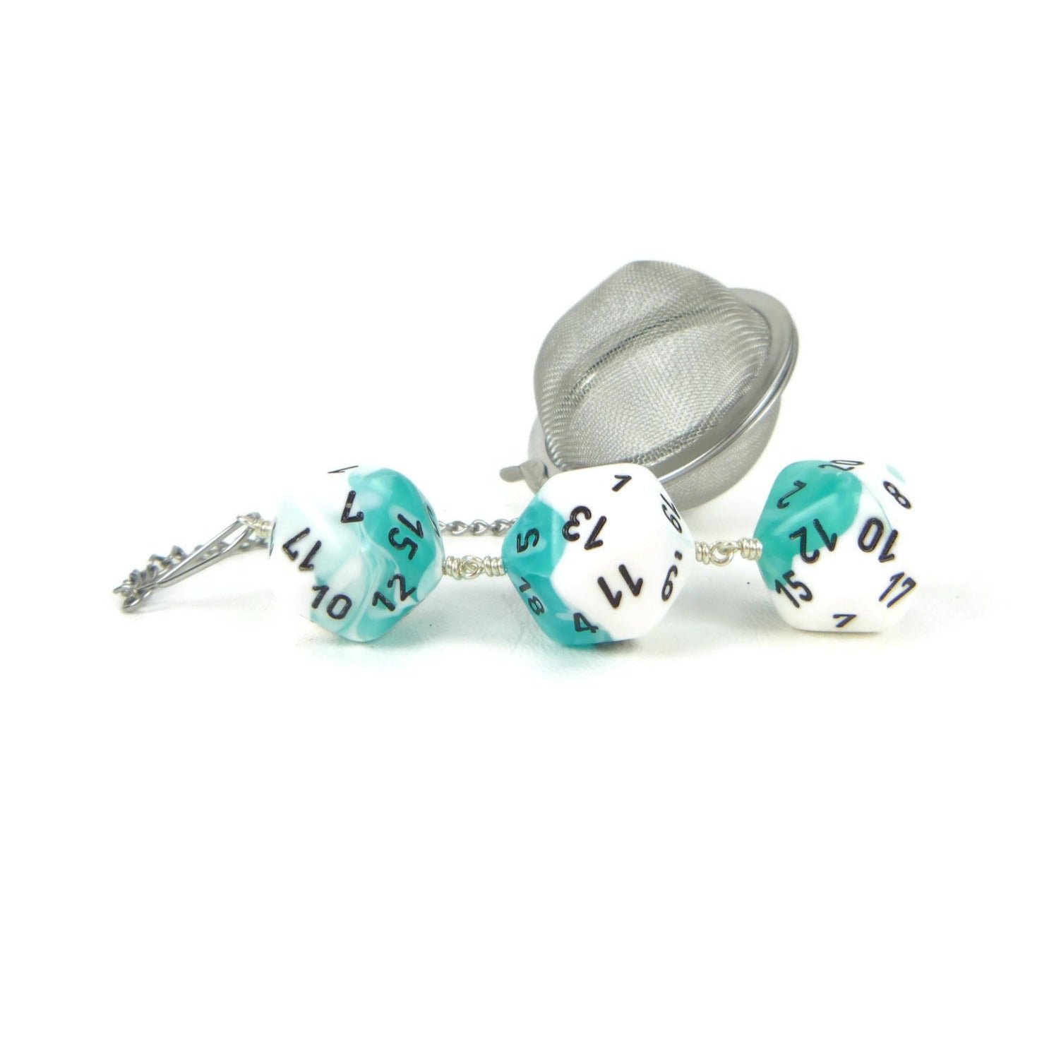 Tea Infuser with Teal and White Dice Trio
