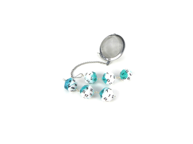 Tea Infuser with Teal and White Dice Trio