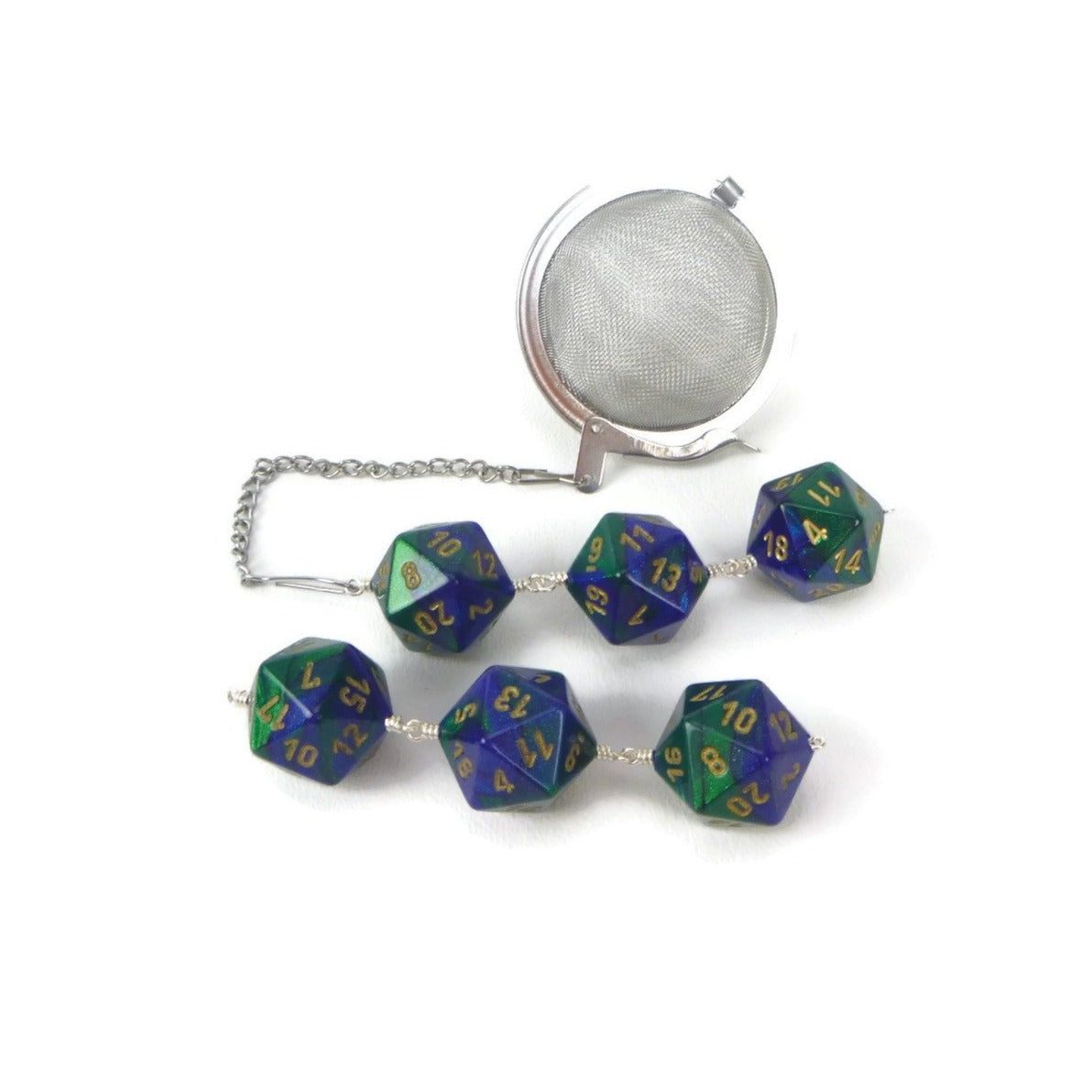 Tea Infuser with Green and Blue Dice Trio