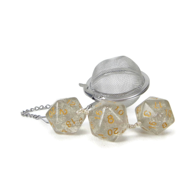 Tea Infuser with Soft Grey Glitter Dice Trio
