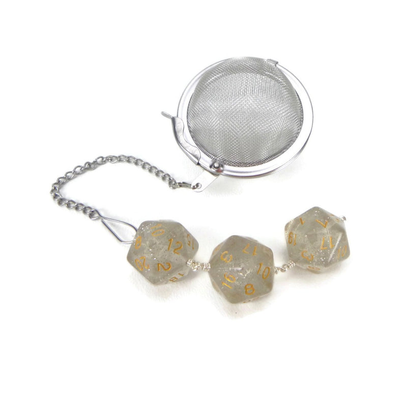 Tea Infuser with Soft Grey Glitter Dice Trio