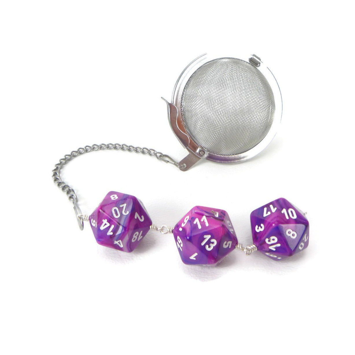 Tea Infuser with Swirled Pink and Purple Dice Trio