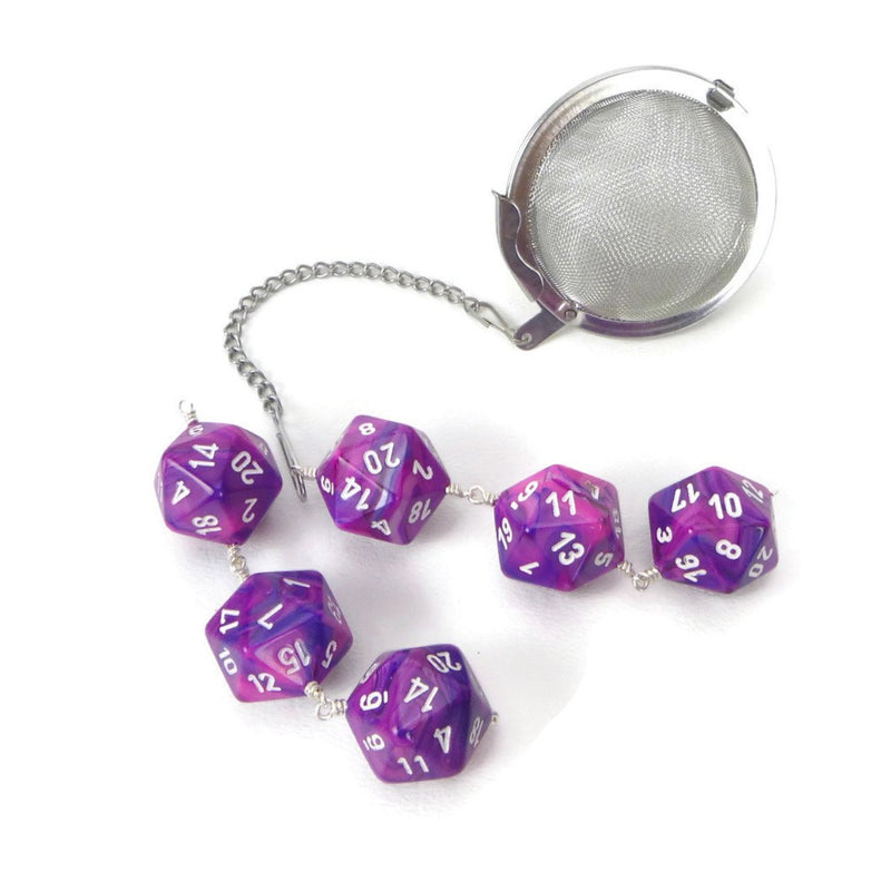 Tea Infuser with Swirled Pink and Purple Dice Trio