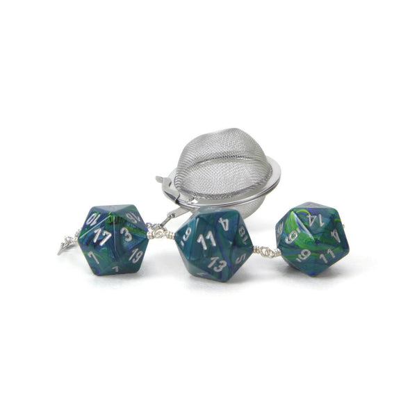 Tea Infuser with Green and Blue Swirled Dice Trio