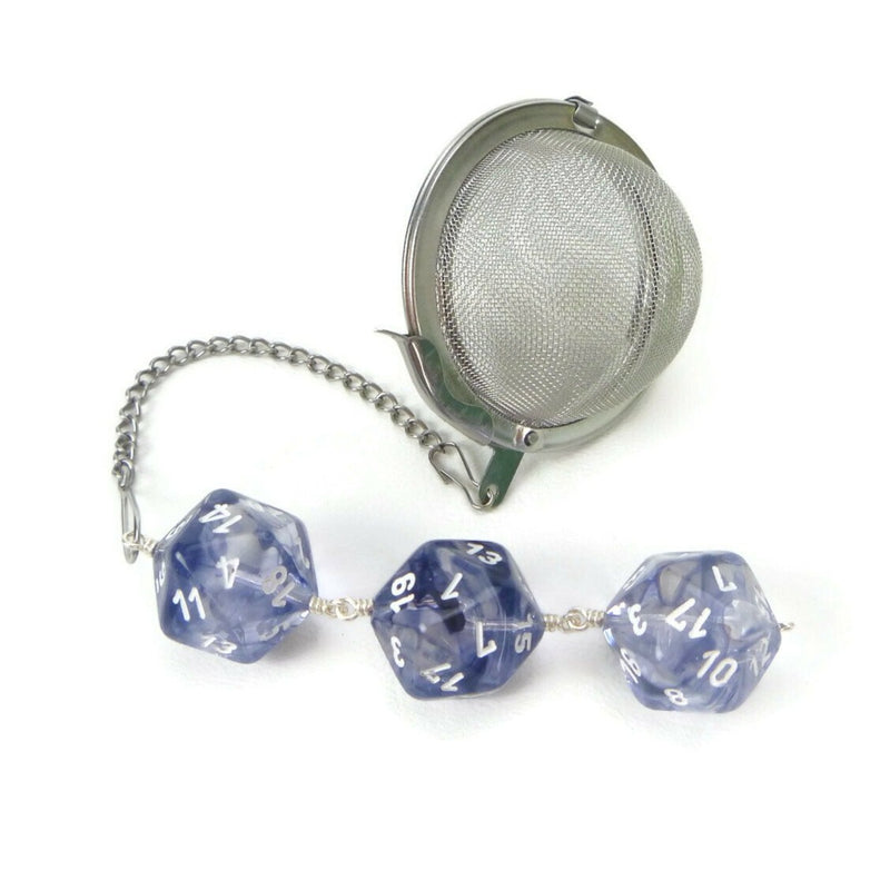 Tea Infuser with Navy Blue and Clear Nebula Dice