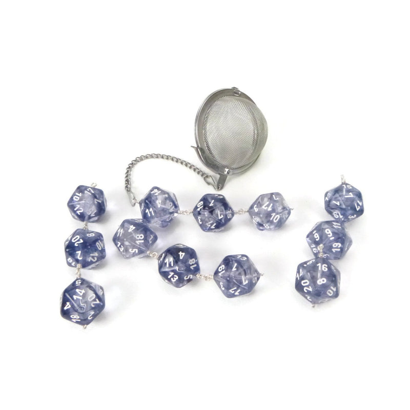 Tea Infuser with Navy Blue and Clear Nebula Dice