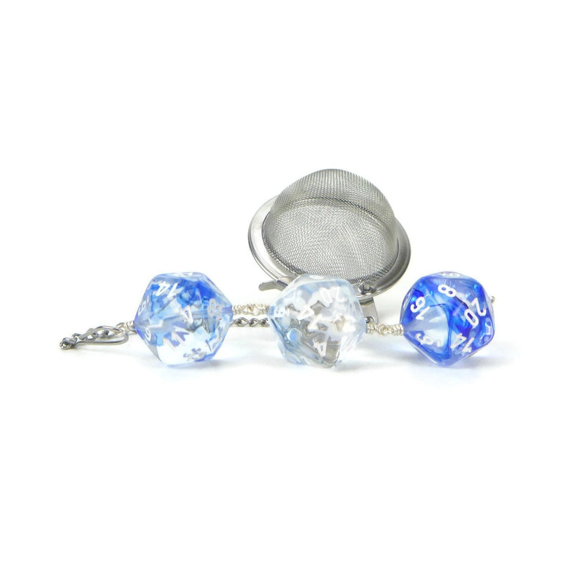Tea Infuser with Bright Blue and Clear Nebula Dice