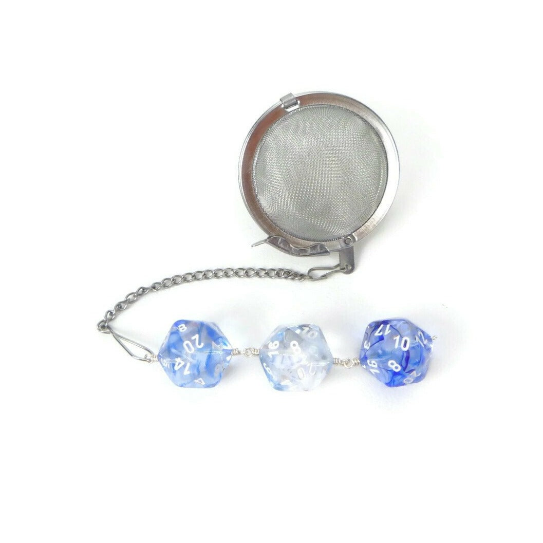 Tea Infuser with Bright Blue and Clear Nebula Dice