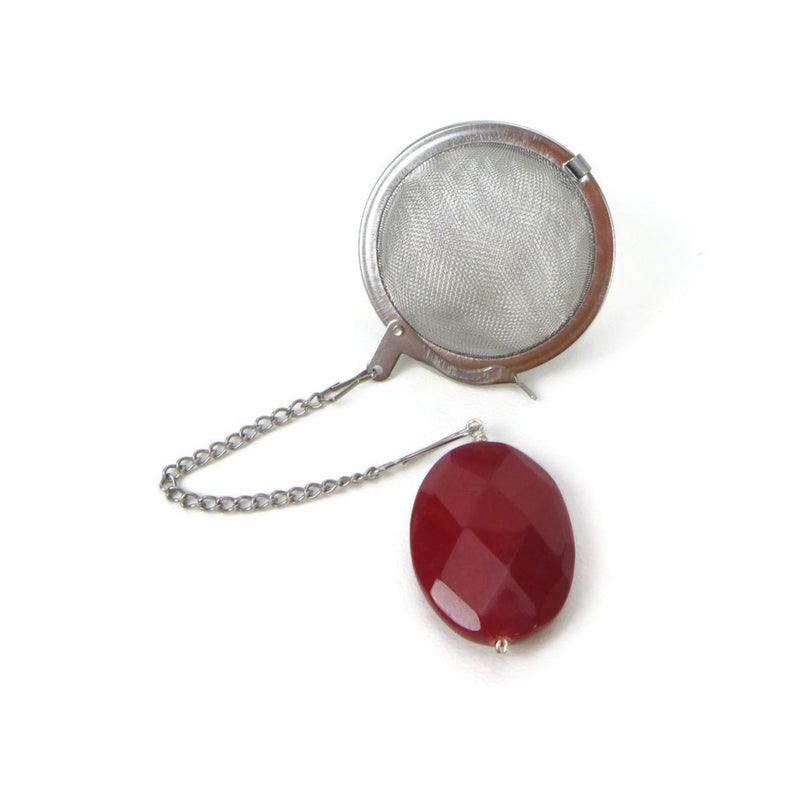 Tea Infuser with Burgundy Oval Charm