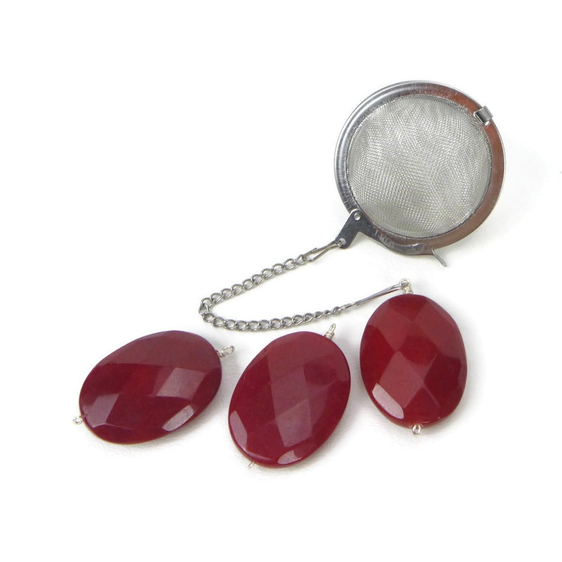 Tea Infuser with Burgundy Oval Charm