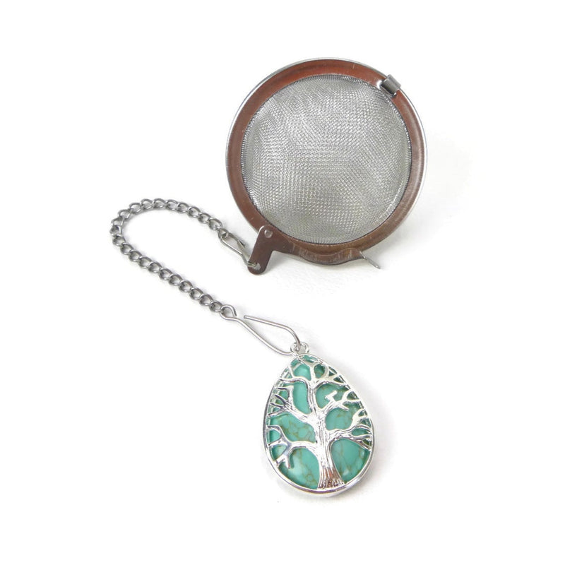 Tea Infuser with Gemstone Silver Tree Charm (choose your stone!)