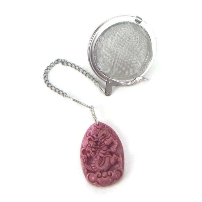 Tea Infuser with Pink Rhodonite Carved Dragon Charm