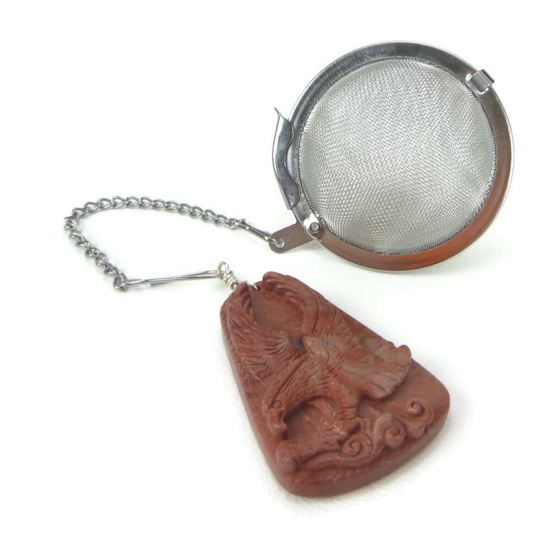 Tea Infuser with Red Carved Eagle Charm