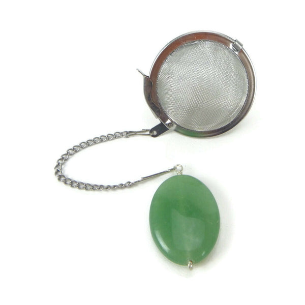 Tea Infuser with a Green Aventurine Oval Charm