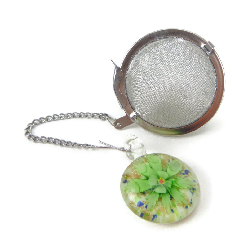 Tea Infuser with Green Flower Glass Charm
