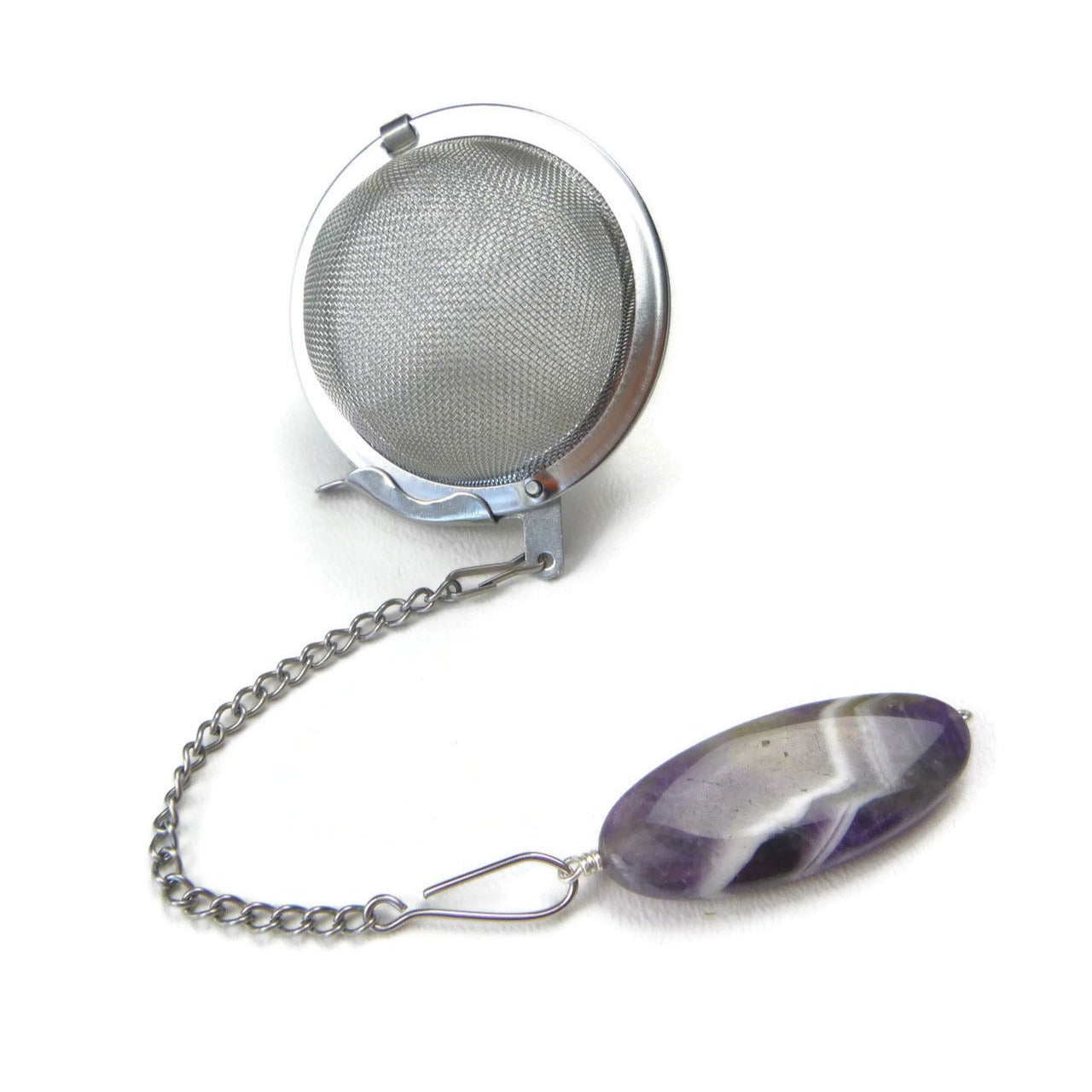 Tea Infuser with Chevron Amethyst Oval Charm