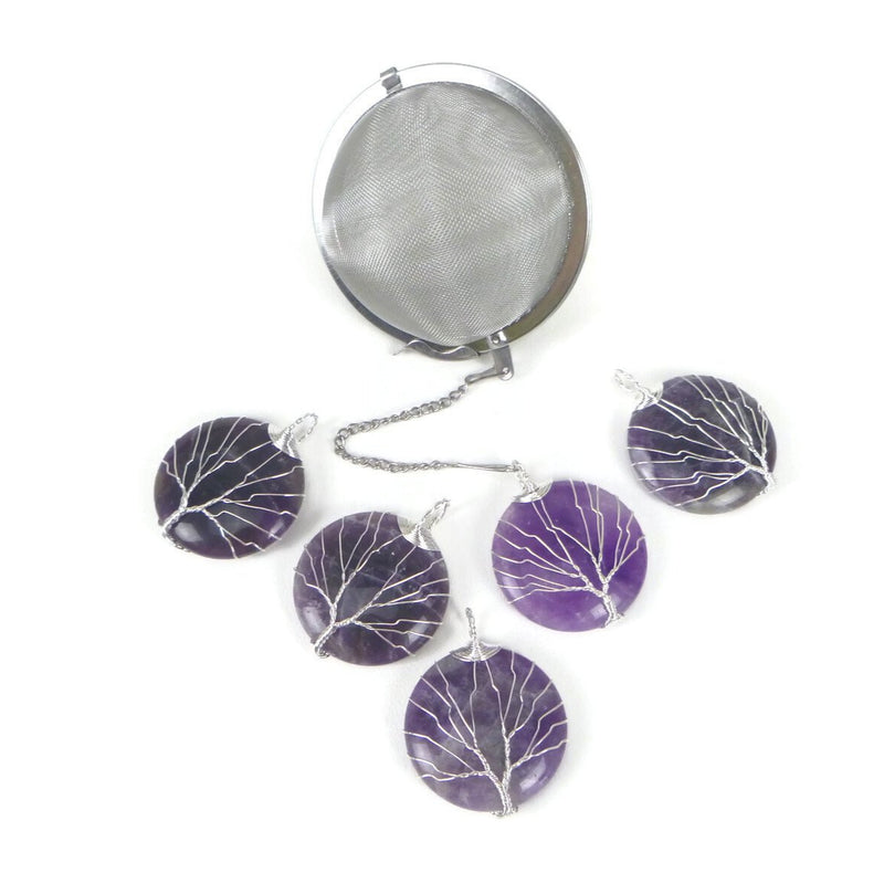 3 Inch Tea Infuser Ball with Amethyst Wired Tree Charm