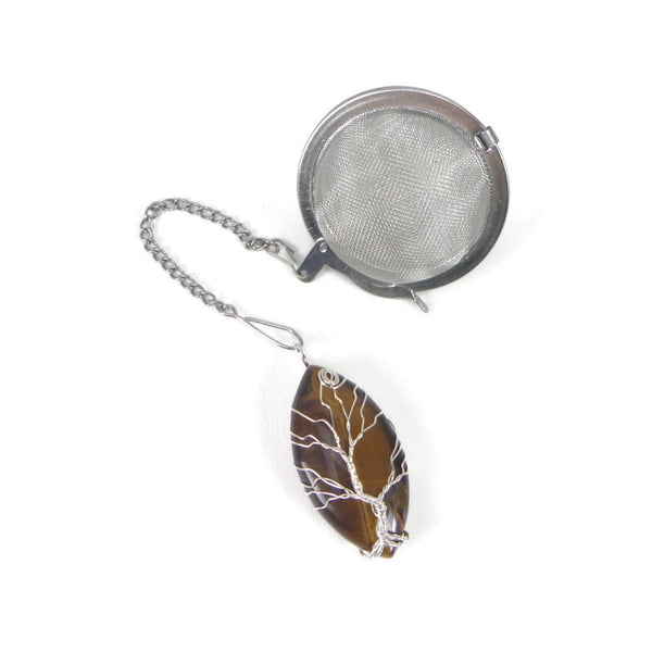 Tea Infuser with Long Oval Tiger's Eye Tree Charm