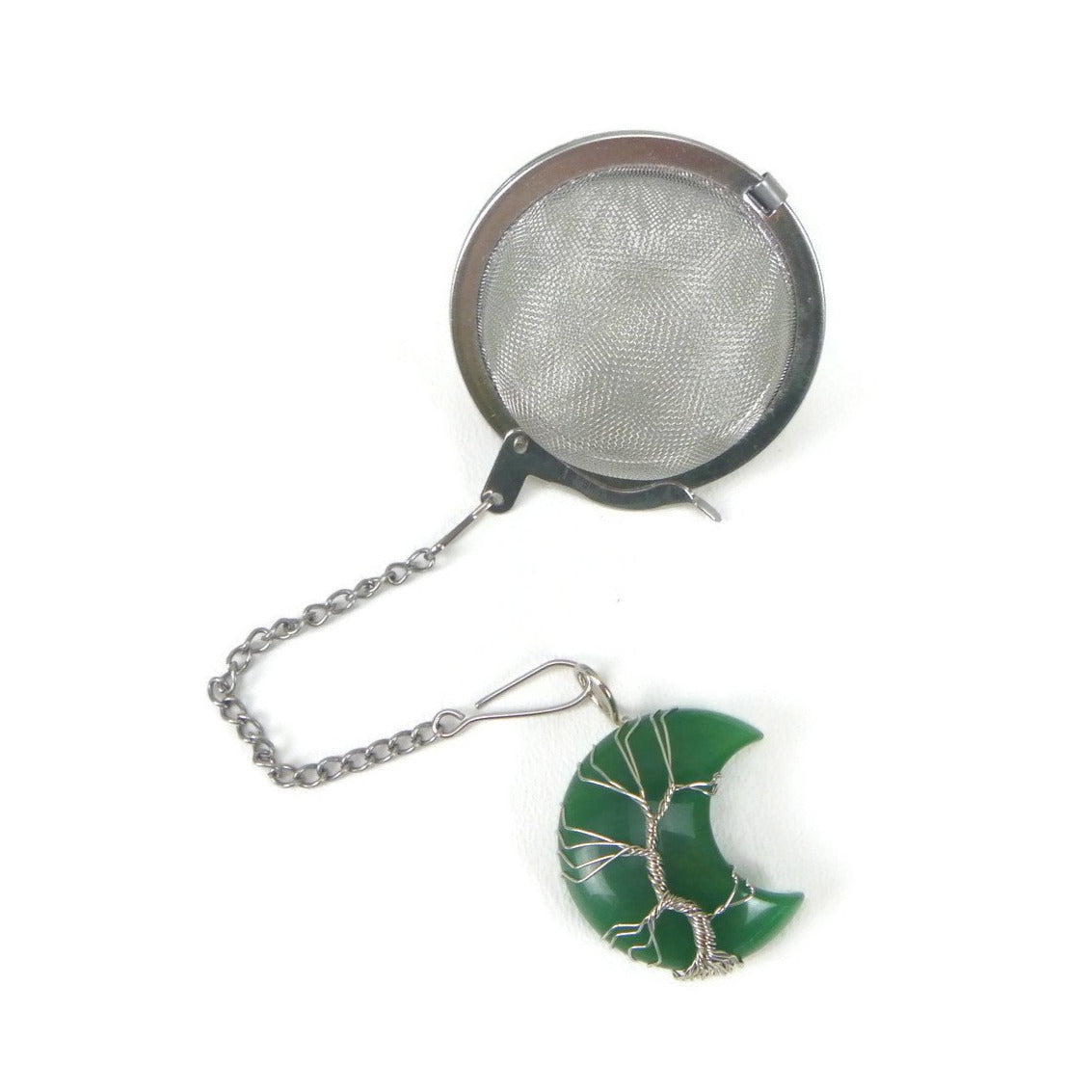 Tea Infuser with Aventurine Crescent Moon Charm