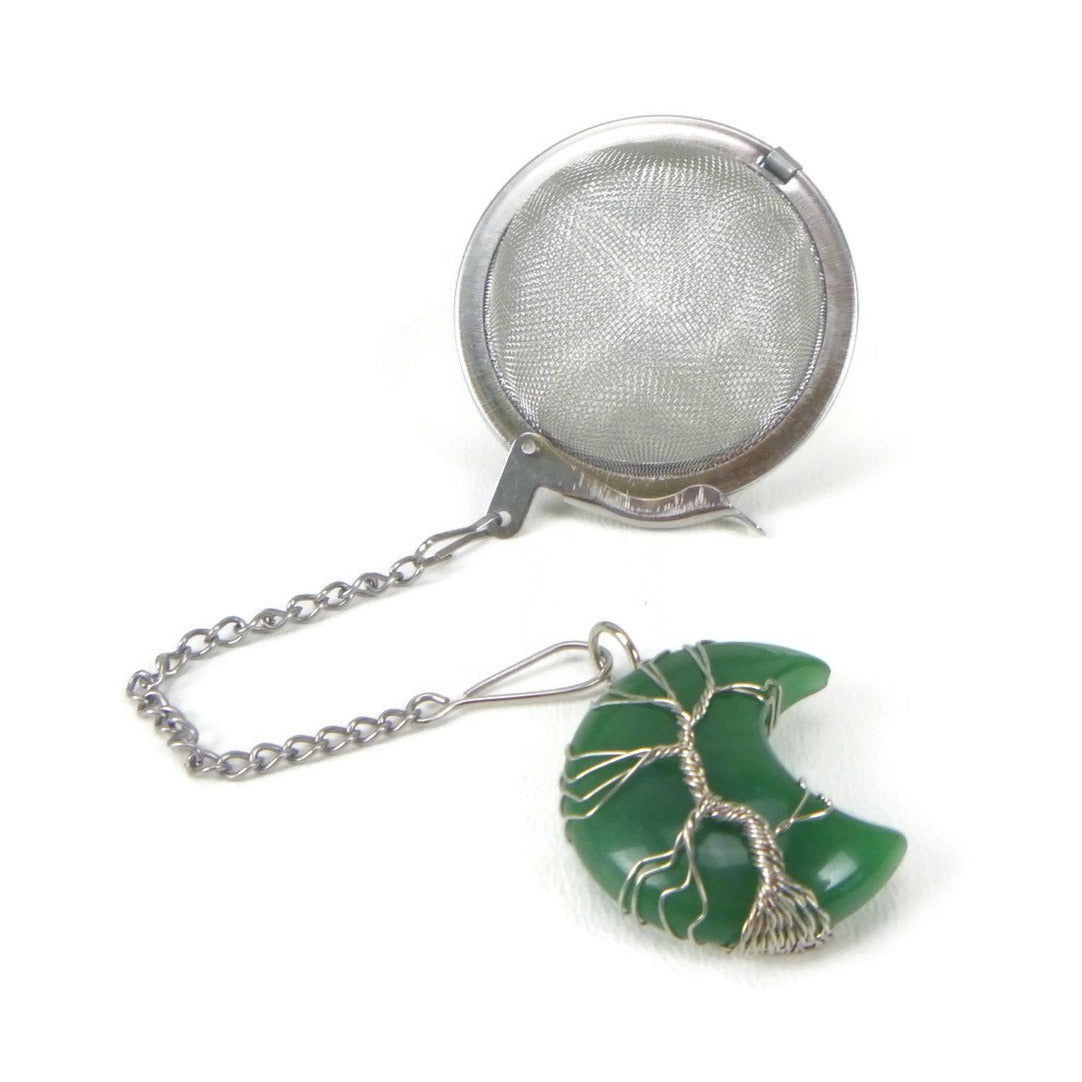 Tea Infuser with Aventurine Crescent Moon Charm