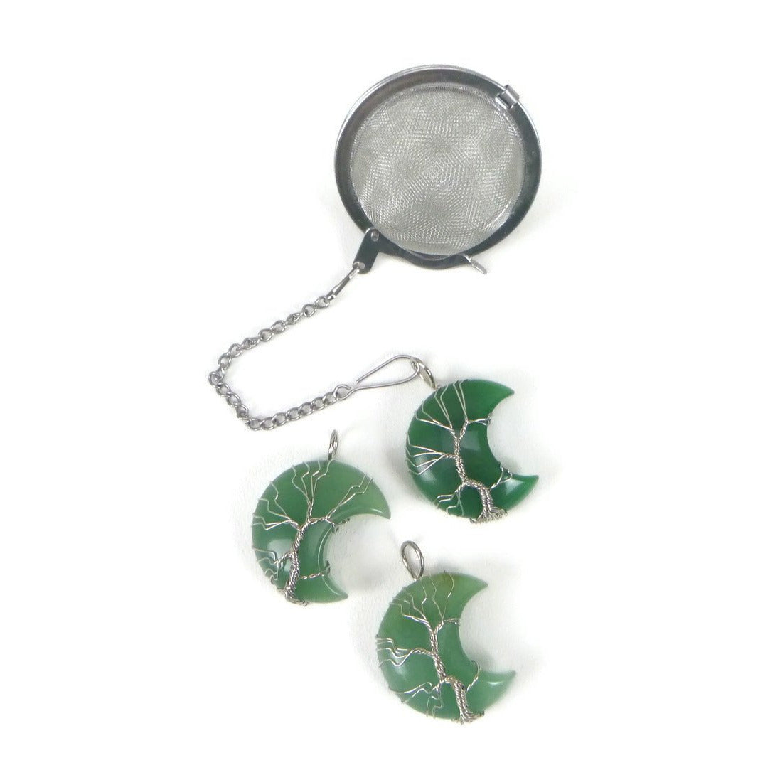 Tea Infuser with Aventurine Crescent Moon Charm