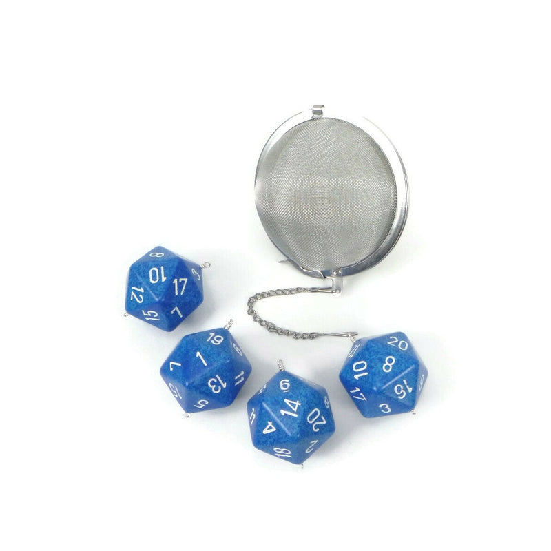 3 Inch Tea Infuser Ball with Large d20 - Water Blue