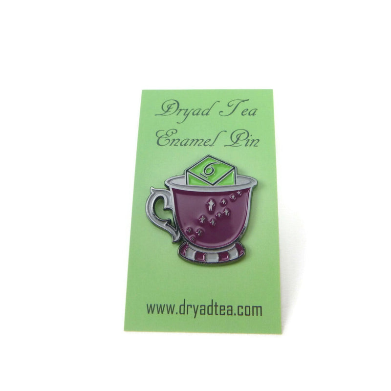 D6 and Teacup Enamel Pin - Mauve and Grey Teacup