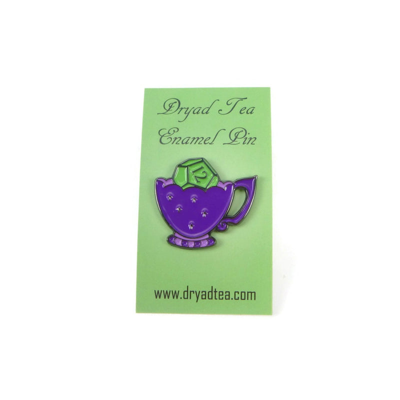 D12 and Teacup Enamel Pin - Purple Teacup