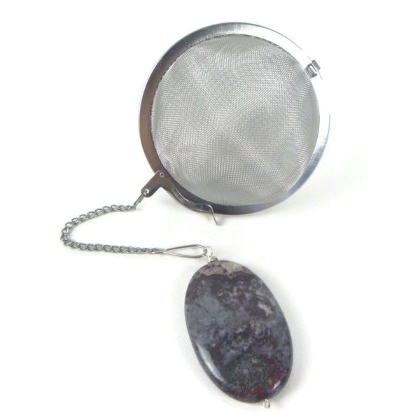 3 Inch Tea Infuser Ball with Oval Fireworks Jasper Charm