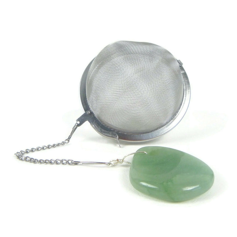 3 Inch Tea Infuser Ball with Green Aventurine Stone Charm