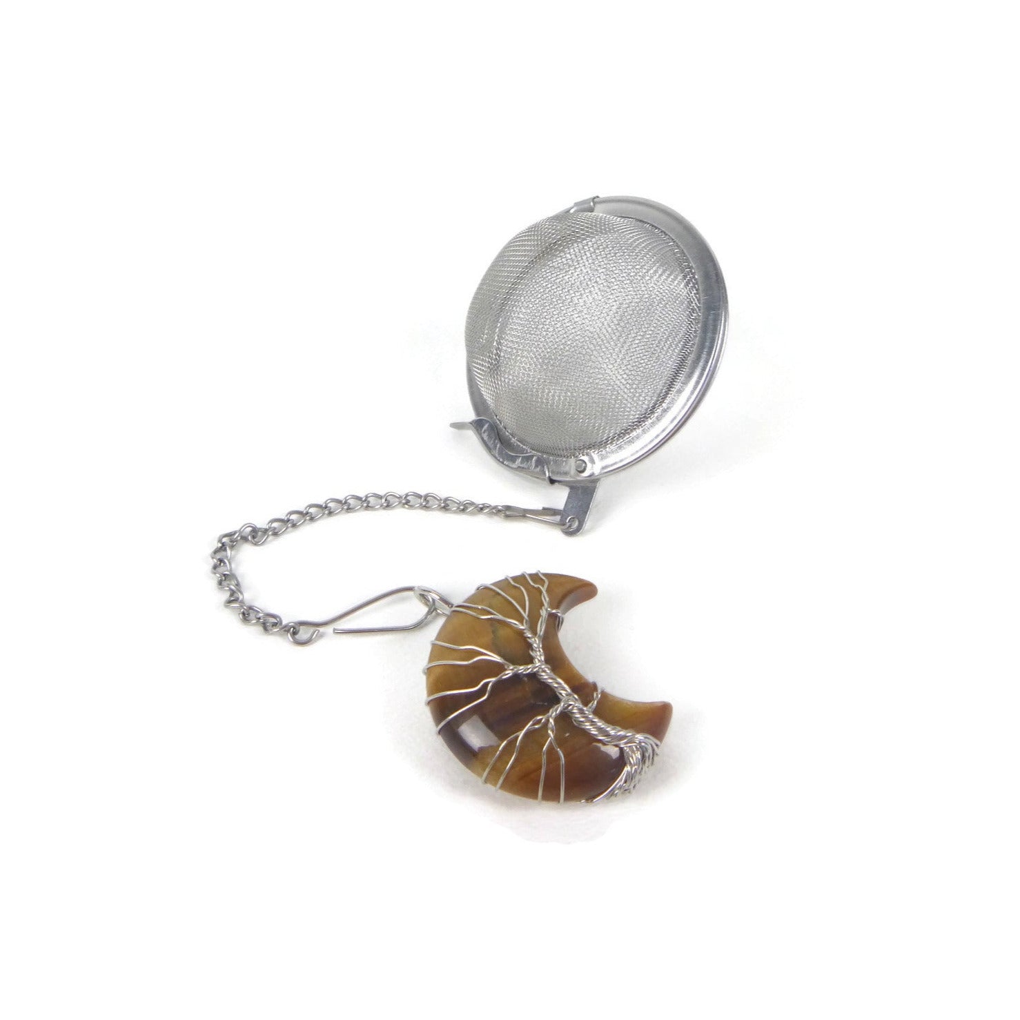 Tea Infuser with Tiger's Eye Crescent Moon Charm