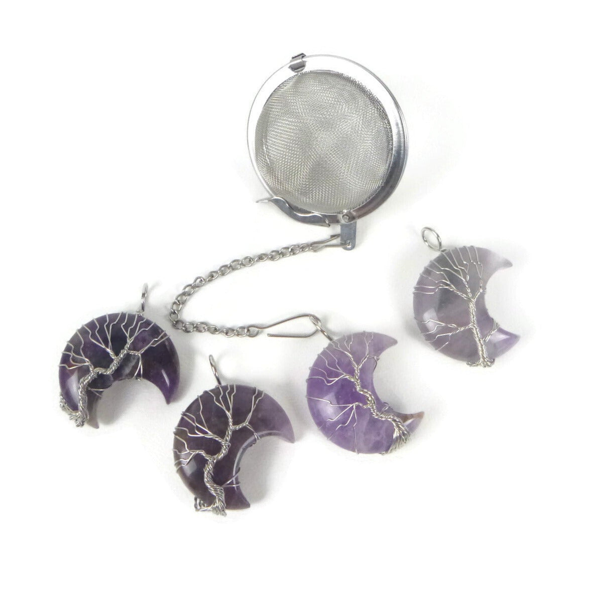 Tea Infuser with Amethyst Crescent Moon Charm