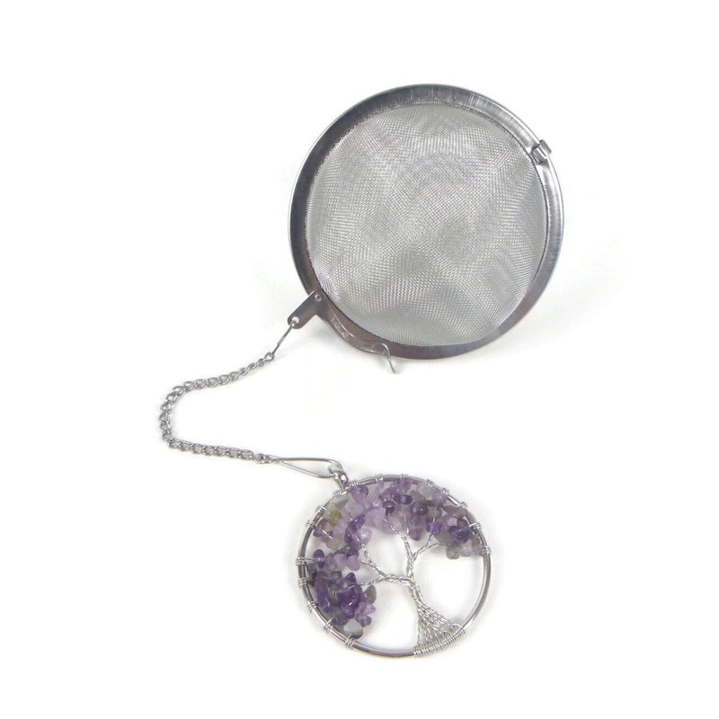 3 Inch Tea Infuser Ball with Wired Amethyst Tree Charm
