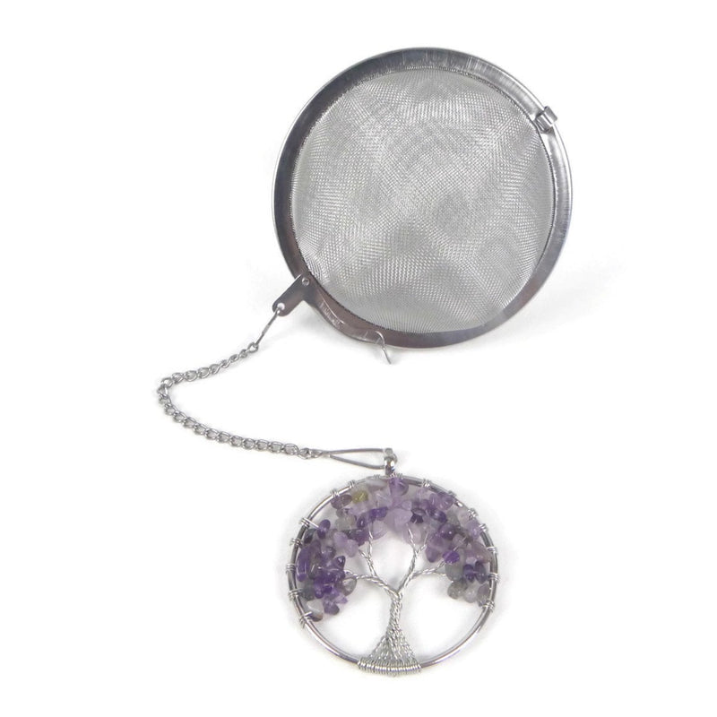 3 Inch Tea Infuser Ball with Wired Amethyst Tree Charm