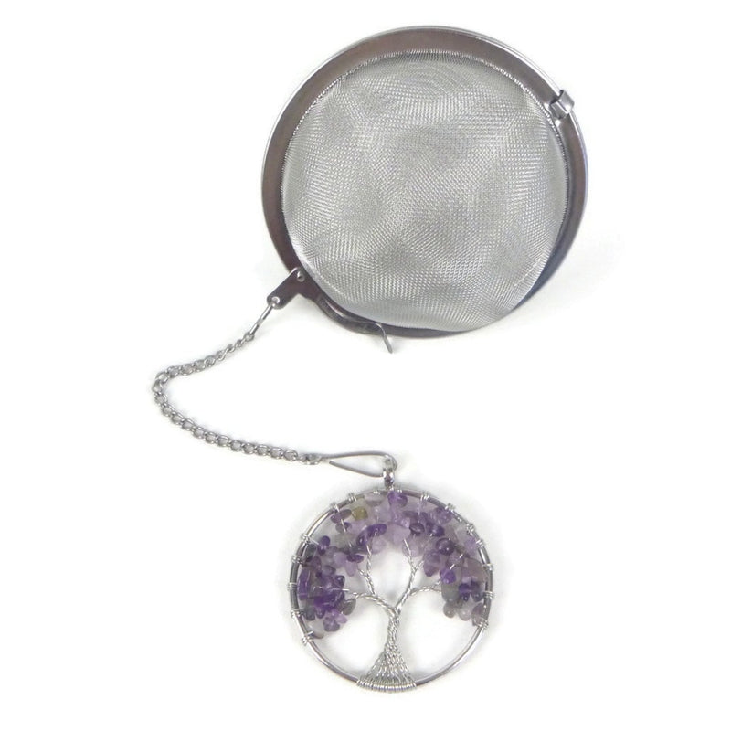 3 Inch Tea Infuser Ball with Wired Amethyst Tree Charm