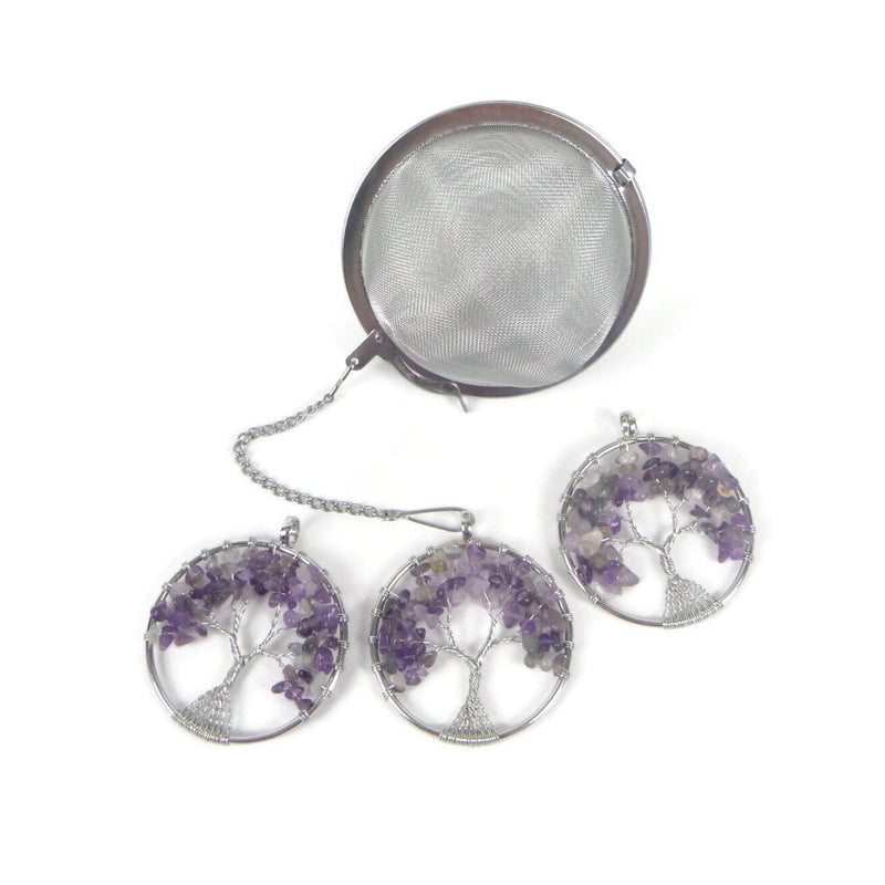3 Inch Tea Infuser Ball with Wired Amethyst Tree Charm