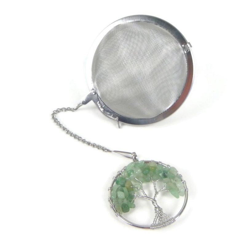 3 Inch Tea Infuser Ball with Wired Aventurine Tree Charm