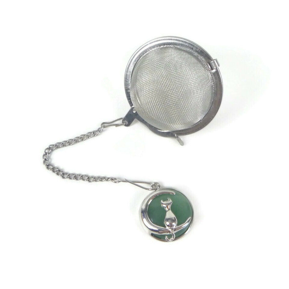 Tea Infuser with Gemstone and Moon Cat Charm (choose your stone!)