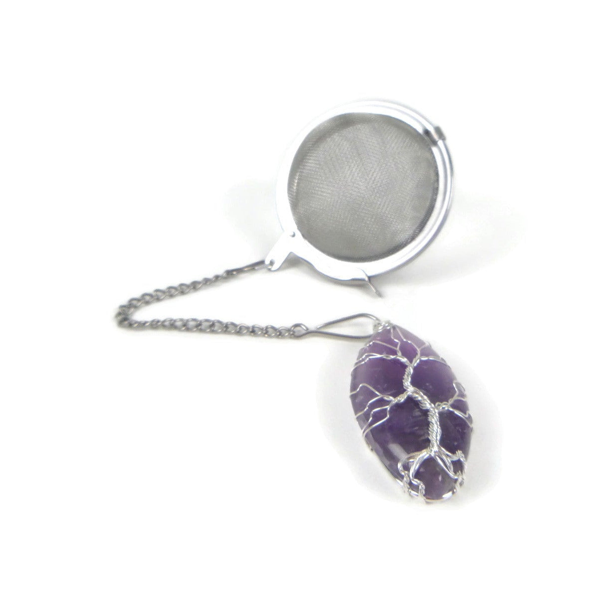 Tea Infuser with Long Oval Amethyst Tree Charm