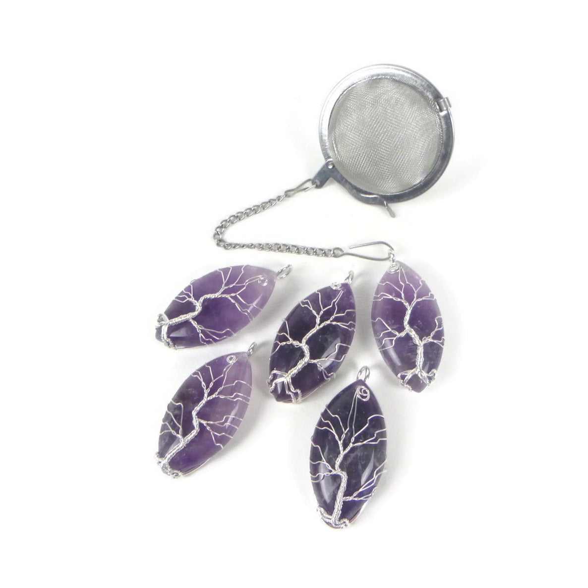 Tea Infuser with Long Oval Amethyst Tree Charm