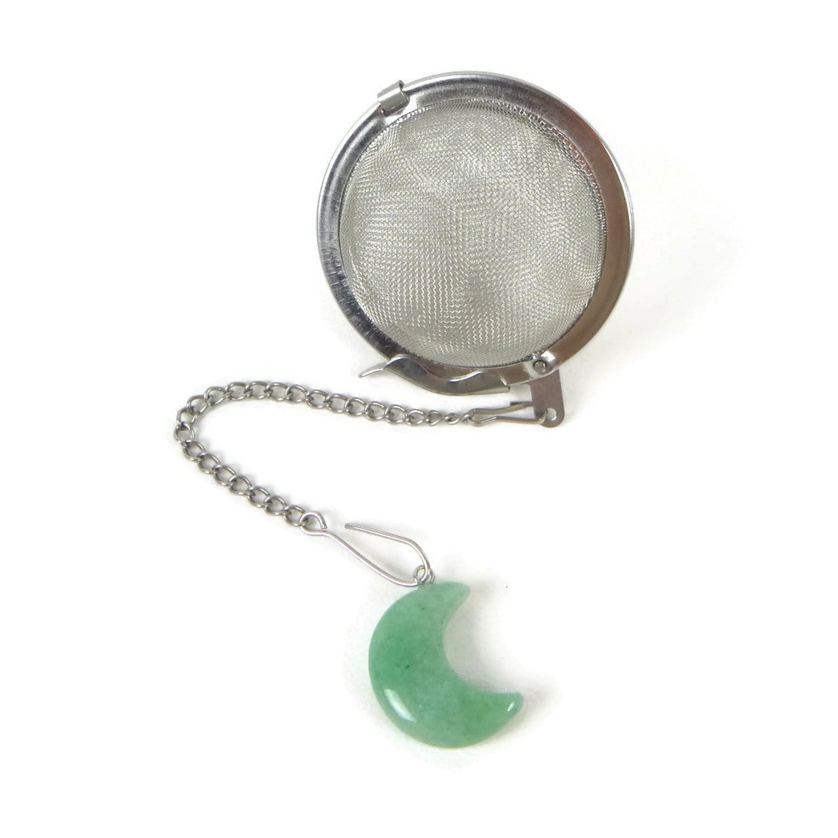 Tea Infuser with Small Gemstone Moon Charm (choose your stone!)