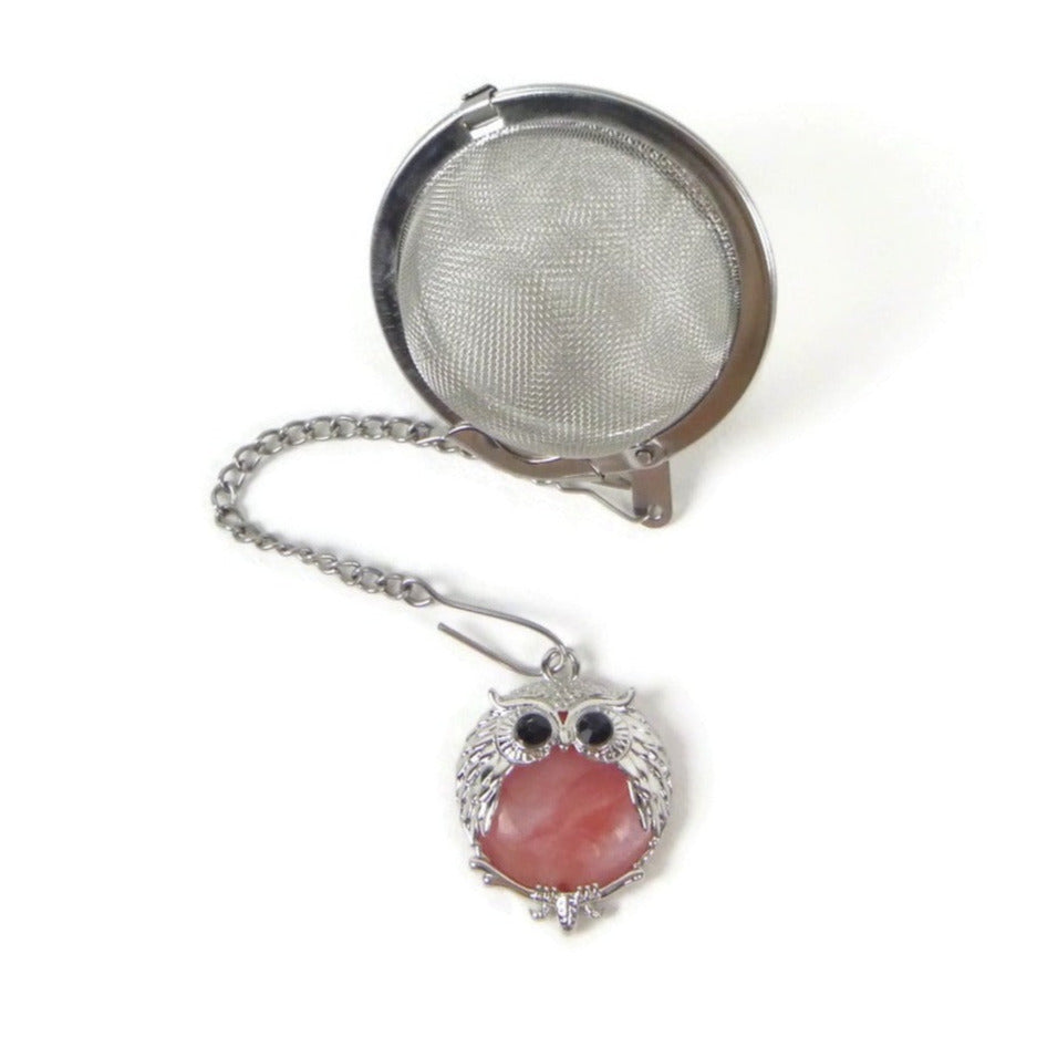 Tea Infuser with Owl Charm (choose your stone!)