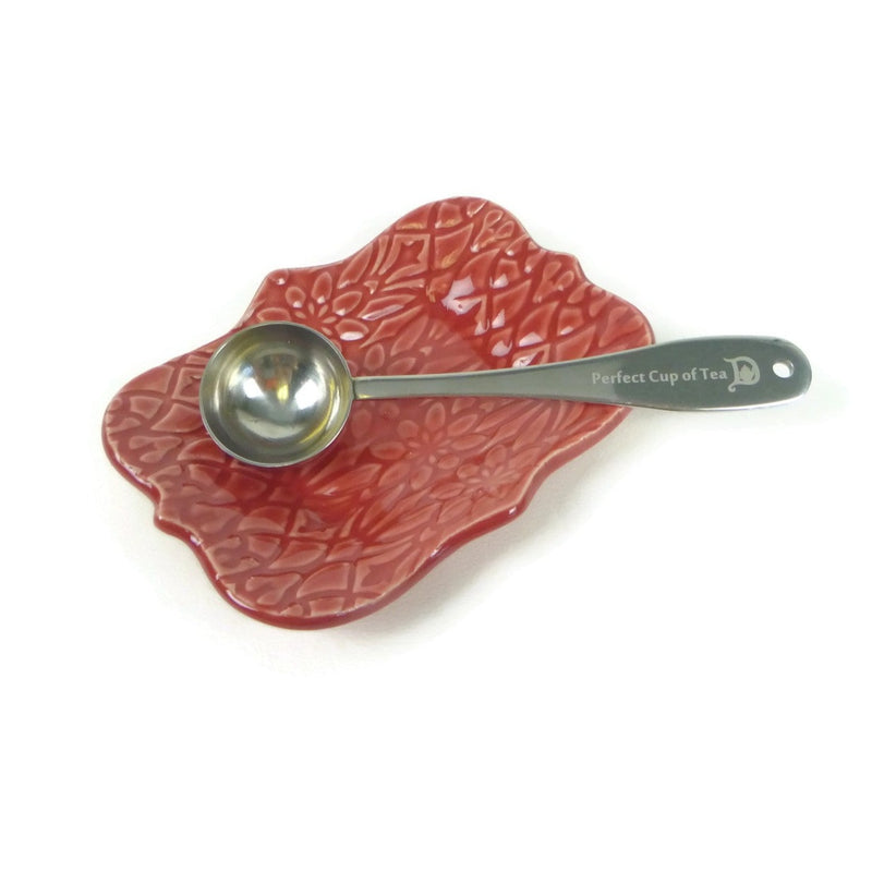 Large Red Scalloped Trivet with Geofloral Texture