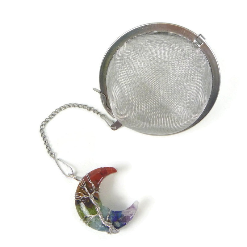 3 Inch Tea Infuser Ball with Rainbow Crescent Wired Tree Charm