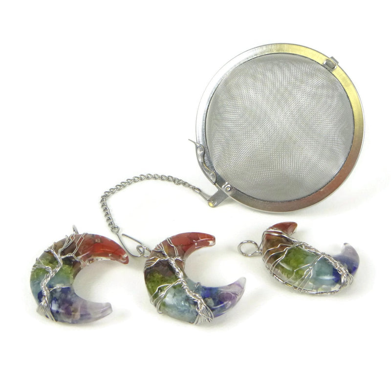 3 Inch Tea Infuser Ball with Rainbow Crescent Wired Tree Charm