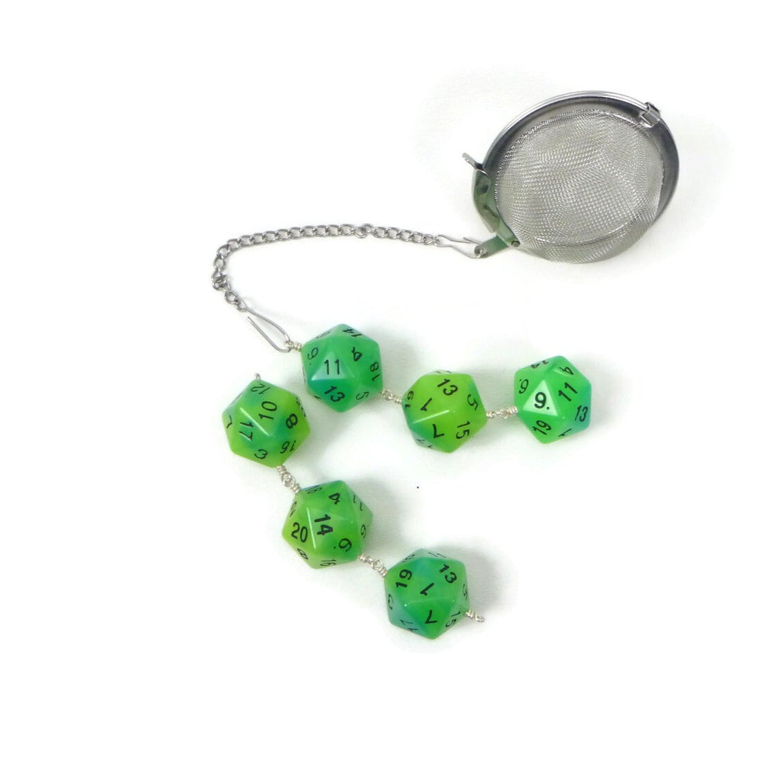 Tea Infuser with Lime Green and Teal Dice